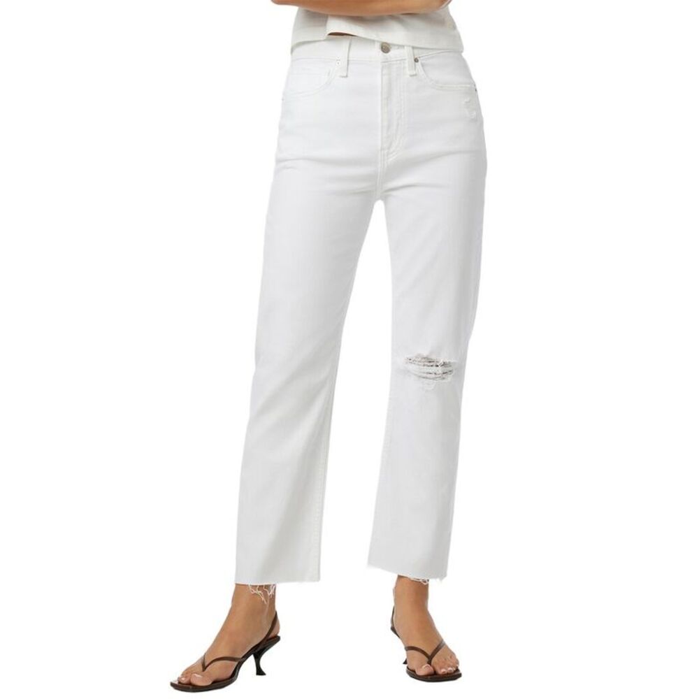 Hudson Jeans Womens  Jade Torn White Straight Crop Jean, White